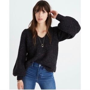 MADEWELL V-Neck Puff-Sleeve Wool Blend Chunky Multi-colored Sweater